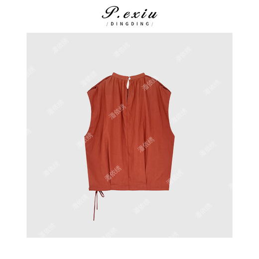 04-1潘依绣丁丁宠粉PanYiXiu/潘依绣法式复古简约褶皱小飞袖圆领衬衫 SH98108 商品图2