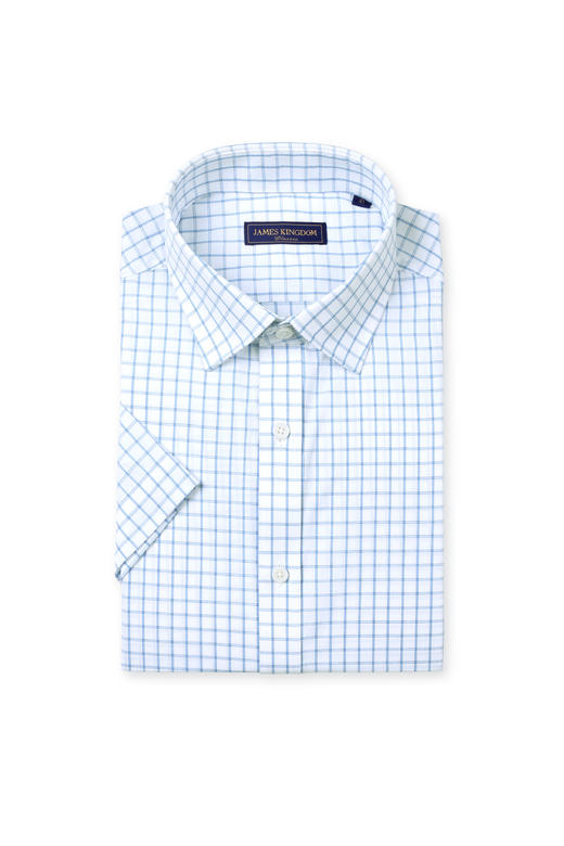 【棉混纺商务短袖   1件/99 2件/180 3件/258】占姆士男士新款条纹格纹净色多款多色休闲商务短袖衬衣 商品图3