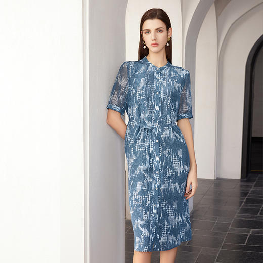 【桑蚕丝印花连衣裙】24年春夏新品女士100%桑蚕丝印花连衣裙时尚收腰系带真丝裙 商品图2