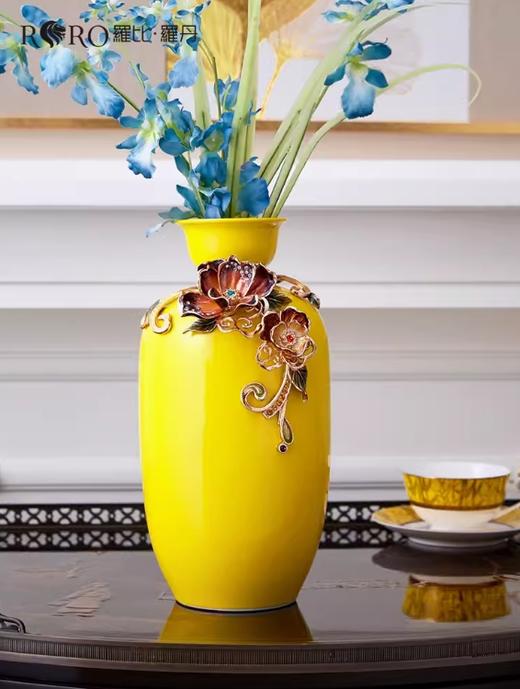 【彼达思】罗比罗丹富贵平安花瓶珐琅彩工艺黄色花瓶创意玄关摆件《富贵平安》家居饰品 商品图1
