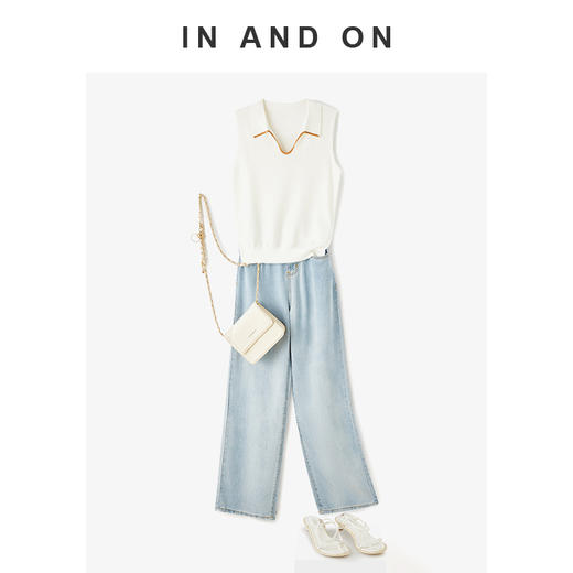 IN NAD ON 仲夏 桑蚕丝兰精天丝撞色领针织背心54417 商品图3