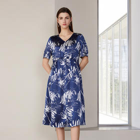 【V领拼接真丝裙】24年春夏新品女士100%桑蚕丝收腰系带真丝裙子