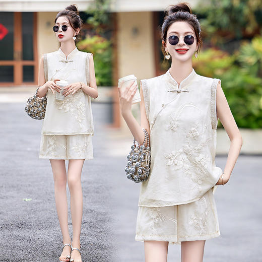 刺绣新中式，盘扣两件套裤HR-AQHUI24009 商品图2