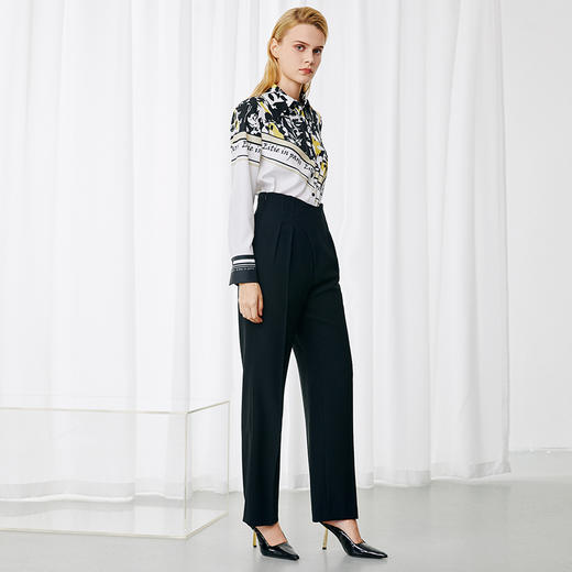 EITIE爱特爱秋季新款显瘦利落百搭通勤高腰黑色休闲裤7905603 商品图1