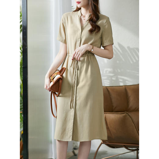 84615原形天丝连衣裙女收腰薄款2024春夏新款衬衫裙宽松显瘦中长款裙子 商品图0