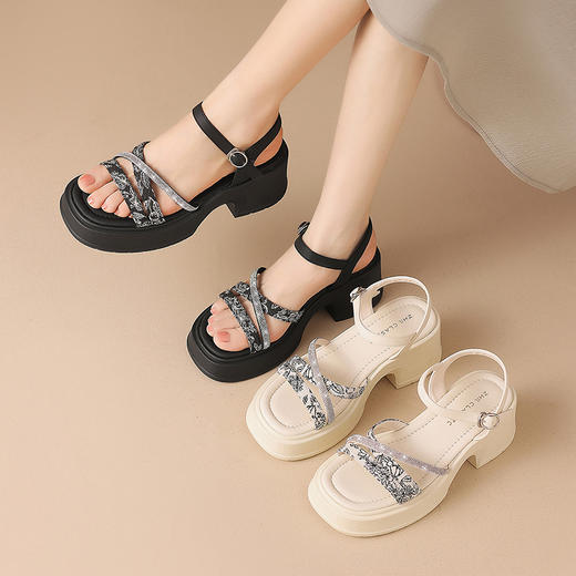 ZHR厚底小个子增高凉鞋女2024夏季新款外穿轻便粗跟高跟鞋配裙子 商品图1