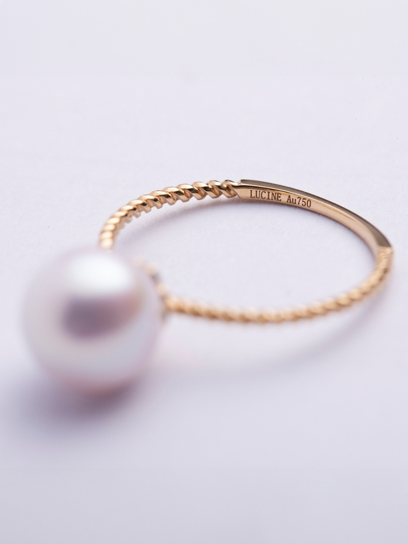 LUCINE 单珠珍珠戒指18K天然淡水珍珠戒