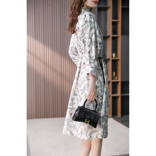 89115原形减龄印花衬衫连衣裙女2024春夏季新款法式时尚收腰显瘦裙子 商品图2