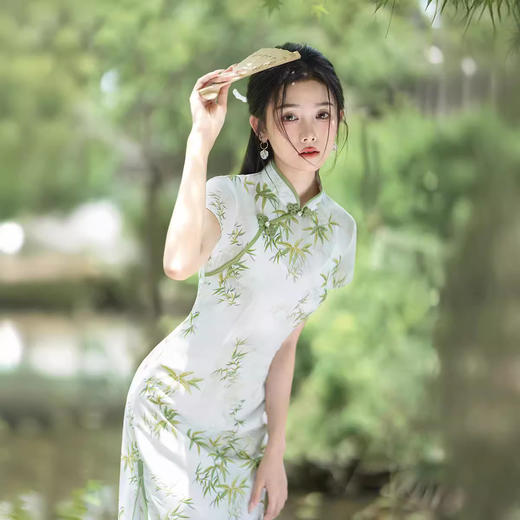 2024年夏新款新中式国风文艺长款修身气质双层轻薄改良旗袍XL1018 商品图1