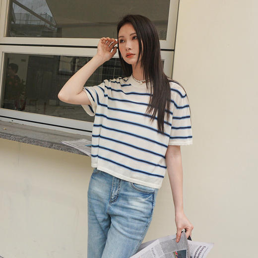 洲升 条纹羊毛短袖 商品图2