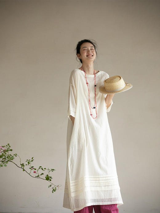 牧衣游原创 净色丝棉刺绣连衣裙-----半溪月 商品图0