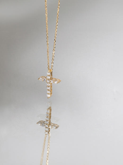 LUCINE 光十字架钻石项链18k黄金定制可调节长链礼物 商品图2
