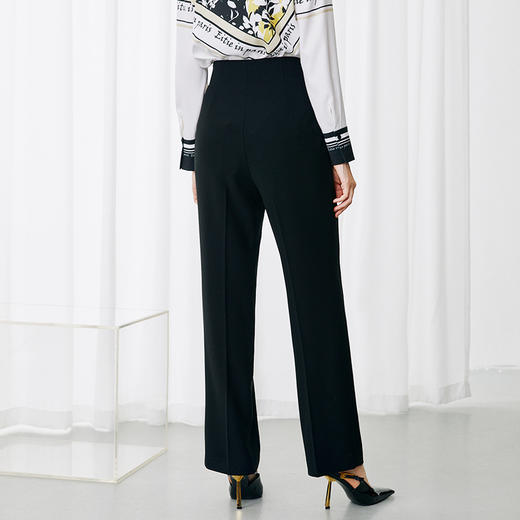 EITIE爱特爱秋季新款显瘦利落百搭通勤高腰黑色休闲裤7905603 商品图4