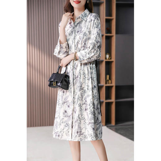89115原形减龄印花衬衫连衣裙女2024春夏季新款法式时尚收腰显瘦裙子 商品图4