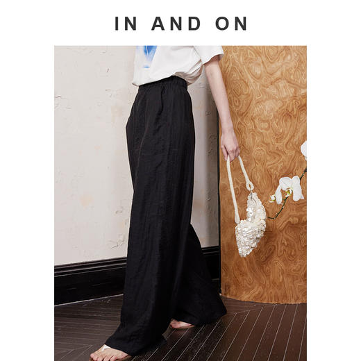 IN AND ON 晚风 竹纤维亚麻松紧腰阔腿空气裤54356 商品图5