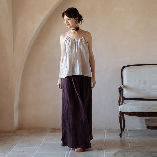 绽放旅行女装362朵/摩卡巧克力砂洗亚麻多穿系带可调节半裙吊带裙 商品图2