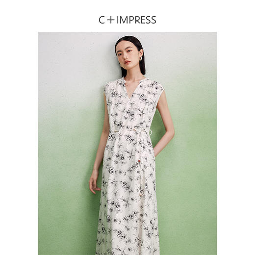 西嘉C+IMPRESS/西嘉天丝印花提花穿珠腰链设计感度假风无袖连衣裙女夏LYQ2402044 商品图0