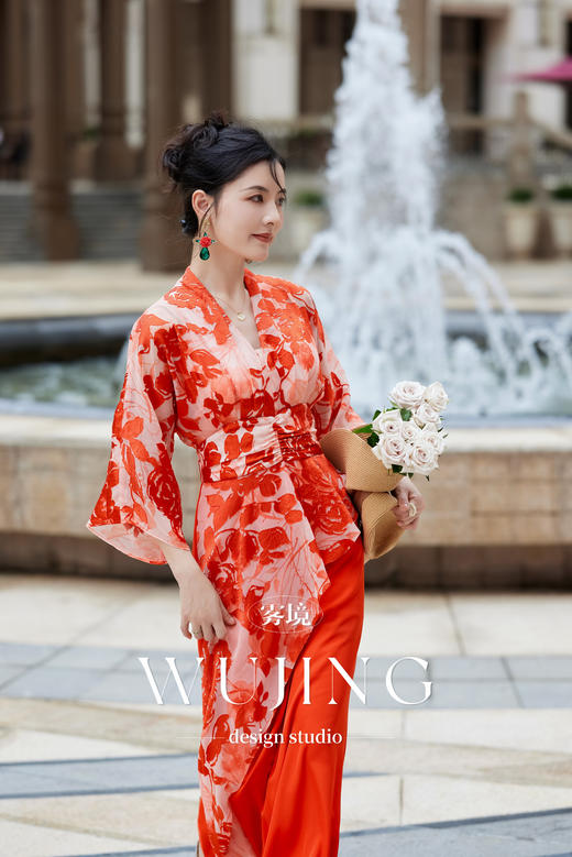 【雾境定制】花影橘梦系列双重工艺烧花缎蜂窝缎连衣裙 3204090 商品图4