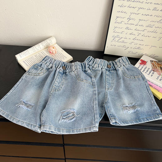 【夏天的百搭单品39/条起】100-170码儿童夏季男女童破洞牛仔中裤聚 商品图2