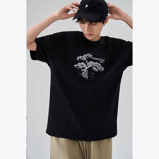 西遇国风精致绣花圆领男士T恤早春新款百搭简约宽松短袖上衣12545820 商品图2