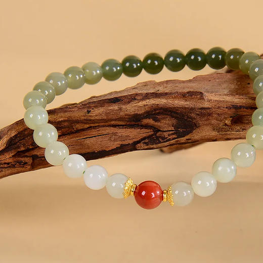 【宫和宝珈】故宫文创手串，天然玉石 优雅国风，碧玉珠配南红念珠，白玉珠配琥珀念珠，天然黑白松石银质吞金兽太极福运念珠，虎眼石帝王砂念珠 商品图0