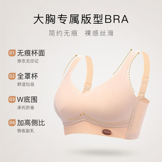 梦芭蒂大胸专属包容防垂无痕薄杯内衣上托收副乳无钢圈文胸罩陌陌紫荆 商品图1