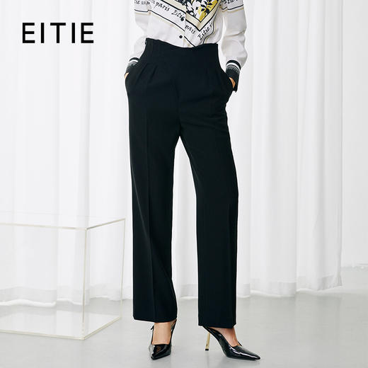 EITIE爱特爱秋季新款显瘦利落百搭通勤高腰黑色休闲裤7905603 商品图0