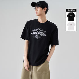 西遇国风精致绣花圆领男士T恤早春新款百搭简约宽松短袖上衣12545820