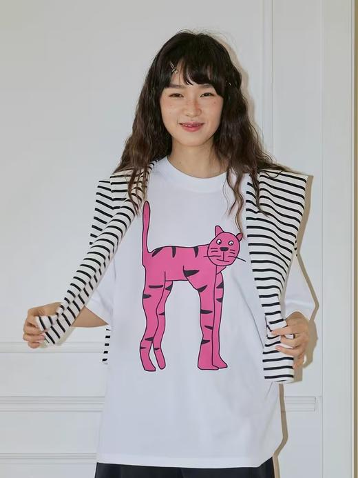 Mood Like Me/MTX2406/粉色猫咪印花圆领短袖T恤 商品图2