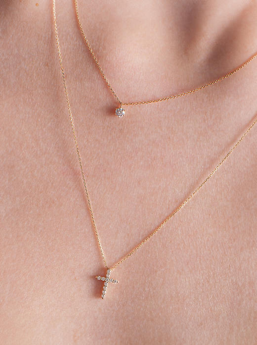 LUCINE 光十字架钻石项链18k黄金定制可调节长链礼物 商品图1