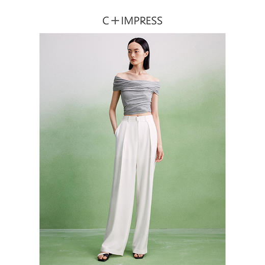 西嘉【该款尺码偏小一码】T2402010C+IMPRESS/西嘉蚕丝针织T恤女夏季新款设计感不对称多穿褶皱短袖 商品图2