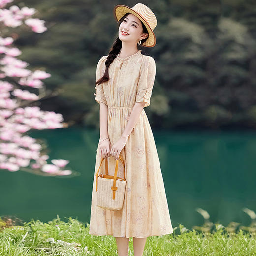 端庄法式时尚气质，收腰显瘦印花长款裙HR-MLJL88002 商品图1