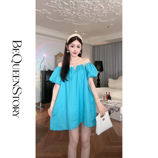 BeQueenStory【瓦尔登月色】巨显白！舒适透气亚麻宽松小短款连衣裙 商品图4