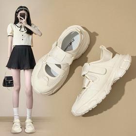 ZHR包头运动凉鞋女2024春夏新款网面镂空透气魔术贴厚底增高老爹