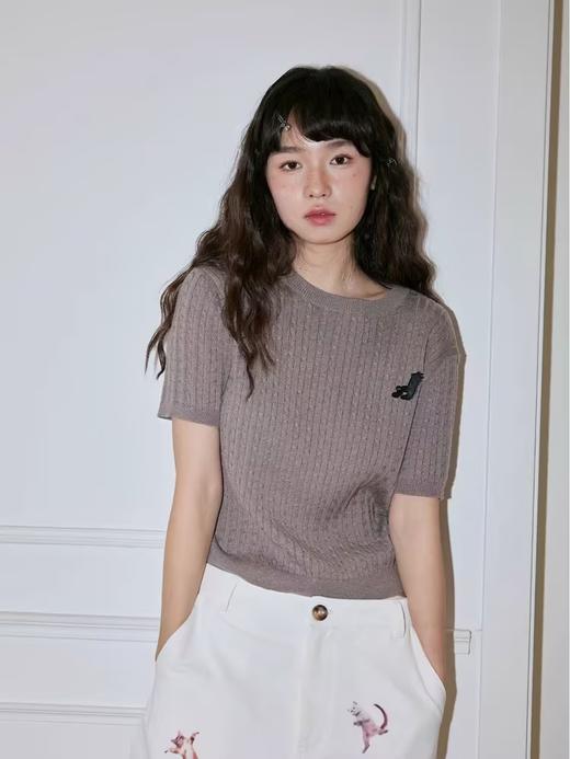 Mood Like Me/MMY2403/炸毛木木猫皮标纽花针织短袖 商品图2