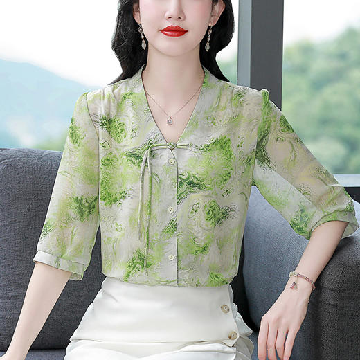 别致雪纺衬衫七分袖新中式上衣K-A07N6135 商品图2
