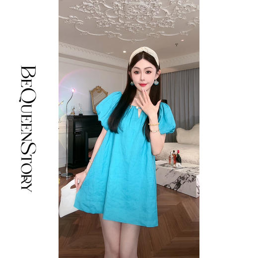 BeQueenStory【瓦尔登月色】巨显白！舒适透气亚麻宽松小短款连衣裙 商品图3