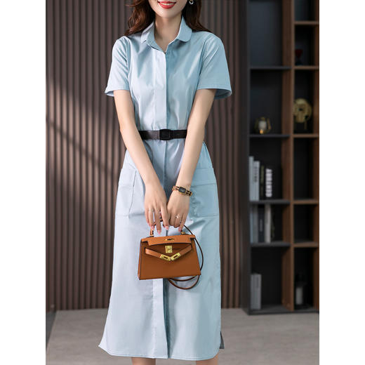 85216原形法式衬衫裙女中长款连衣裙2024春夏季新款收腰显瘦直筒裙子 商品图1