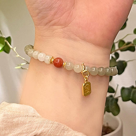 【宫和宝珈】故宫文创手串，天然玉石 优雅国风，碧玉珠配南红念珠，白玉珠配琥珀念珠，天然黑白松石银质吞金兽太极福运念珠，虎眼石帝王砂念珠 商品图7