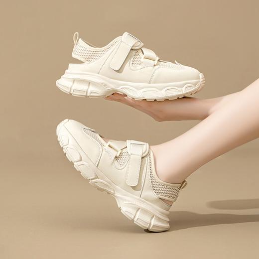 ZHR包头运动凉鞋女2024春夏新款网面镂空透气魔术贴厚底增高老爹 商品图1