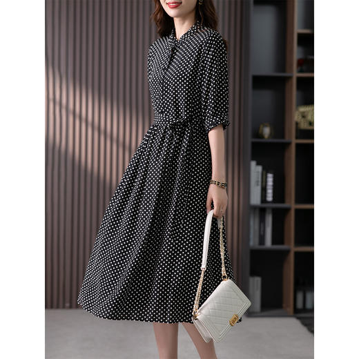 85883原形气质波点连衣裙女夏季2024新款韩版文艺优雅收腰显瘦长裙子 商品图0