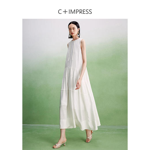 西嘉LYQ2402067C+IMPRESS/西嘉人丝天丝亚麻提花分割设计感新中式无袖连衣裙女夏 商品图3