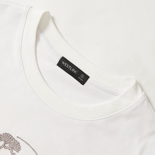 西遇国风精致绣花圆领男士T恤早春新款百搭简约宽松短袖上衣12545820 商品图5