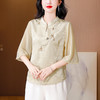 仿醋酸缎面提花短袖衬衫，高级感新中式国风上衣K-435H5769 商品缩略图1