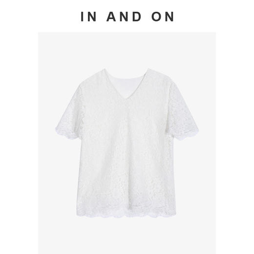 IN AND ON 花间诗集 重工睫毛蕾丝V领上衣54326 商品图1