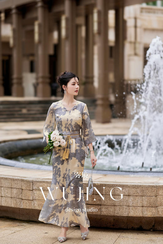 【雾境定制】璀璨银裳系列不规则斑驳烫银铆钉丝缎连衣裙 3204025 商品图2