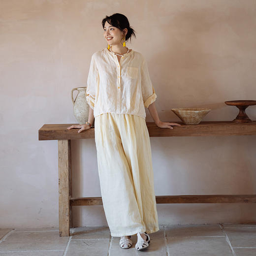 绽放196【甜茶系列·焦糖布丁】高端100支苎麻双层不透宽松阔腿裤 商品图3