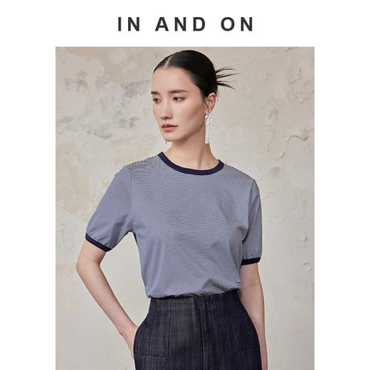 IN AND ON 条纹印象 100%棉条纹刺绣T恤54324 商品图3