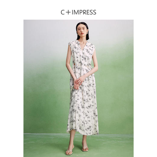 西嘉C+IMPRESS/西嘉天丝印花提花穿珠腰链设计感度假风无袖连衣裙女夏LYQ2402044 商品图2
