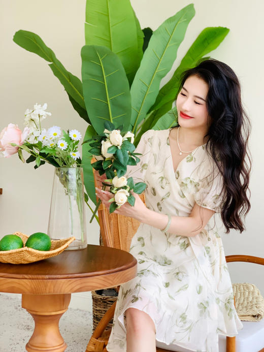 【百图lulu定制】【薄荷连衣裙】清新  法式围裹式 茶歇 短袖连衣裙 商品图1